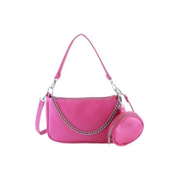 Imagem de Kehpish Bolsa tiracolo feminina de couro com alça de corrente de ombro lateral com bolsa de moedas, 3 alças de ombro removíveis, Vermelho rosa, Casual