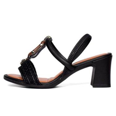 Imagem de Sandalia Mississipi Salto Grosso Com Tira Texturizada, 37, Preto
