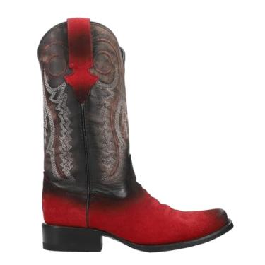 Imagem de Ferrini Bota masculina Roughrider bordada estreita bico quadrado casual cano médio - preta, Vermelho, 39
