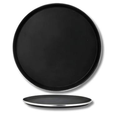 Imagem de Bandeja Redonda Antiderrapante De Plástico Borda Aço Inox Para Bar Res