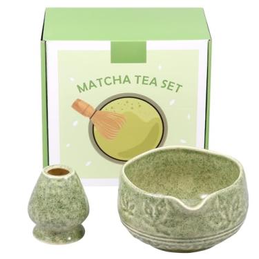 Imagem de ZJRDYYK Tigela Matcha de cerâmica e suporte de batedor, tigela Matcha de 500 ml com bico, suporte Matcha Chasen, presente para amantes de chá (verde)