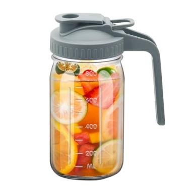Imagem de 1 jarro de vidro largo de 947 ml, com tampa, à prova de vazamento duplo com alça, jarro de água de boca larga, recipiente de geladeira para água, suco (1, cinza)