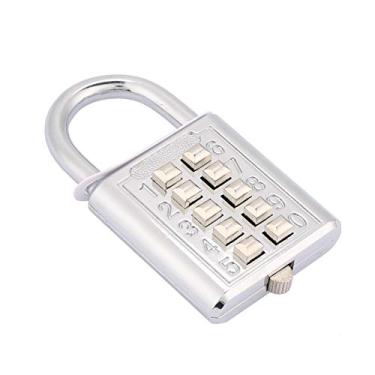 Imagem de 10 teclados e senha de 5 dígitos cadeado de dígitos fechadura sem chave liga de zinco manilha polida fechadura de combinação de haste de bloqueio de 6 mm (10-key electric silver)
