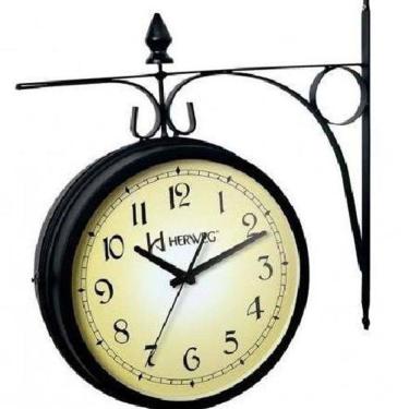Imagem de Relógio Parede Herweg 6358 034 Dupla Face Tipo Estação Preto