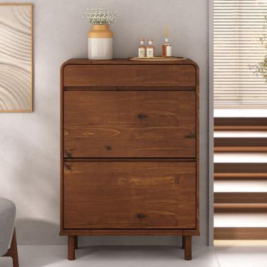 Imagem de Sapateira Vertical Hall De Entrada Basculantes Com Gaveta Castanho Verniz Nael