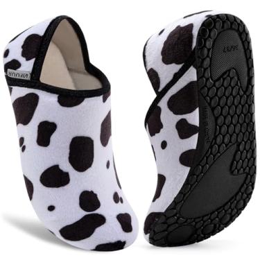 Imagem de VIFUUR Pantufas de casa para mulheres e homens, sem fecho, meias felpudas e aconchegantes para casa, quarto, viagens, Vaca branca, 10.5-11.5 Women/9.5-10.5 Men