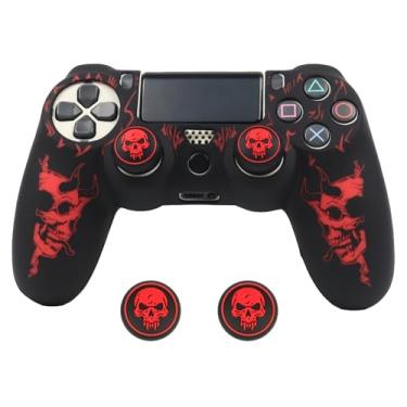 Imagem de RALAN Capa de controle com design de cabeça de caveira com 2 alças de polegar compatível com PS4/Playstation 4 Slim/Pro Controller
