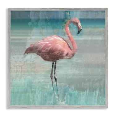 Imagem de Stupell Industries Arte de parede emoldurada com retrato de pássaro flamingo em camadas, design por Nan