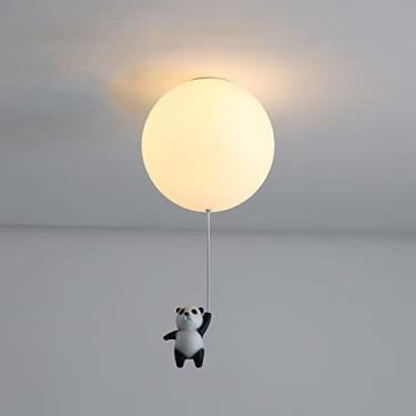 Imagem de Luminária de Teto Branca Abajur Vidro Quarto Infantil Balão Panda Meninos Meninas Quarto Iluminação Interior Lustre Decoração Escandinava Base G9 Luz Branca 6000 K ?25 cm