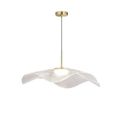 Imagem de Luminária pendente LED Lotus Leaf, design criativo de alumínio e acrílico, lustre de cabeça única, altura ajustável, luz suspensa para ilha de cozinha, entrada, sala de jantar, sala de estud