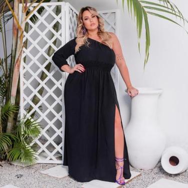 Imagem de Vestido Longo Plus Size Nula Manga Com Fenda Elegante E Sofisticado - 