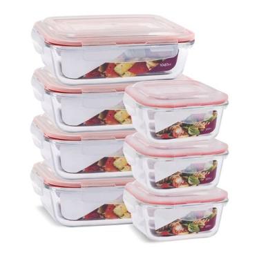 Imagem de 7 Potes Herméticos Marmita Vidro Vários Tamanhos 1040ml e 520ml - U4ho