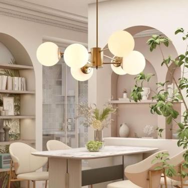 Imagem de Lâmpada Pendente Grande Sala De Estar Lustre E27 Moderno Lâmpada De Ferro Esférico Luz Suspensa Quarto Sala De Jantar Lâmpada Abajur De Vidro Iluminação Molecular Bar, Black, 6 heads