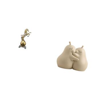 Imagem de Fenteer Estátua Moderna de Resina de Cavalo Abraçando Pera, Ornamento de Arte Artesanal, Estatueta Decorativa, Suporte para Livros, Suporte de Cerâmica, Acaba
