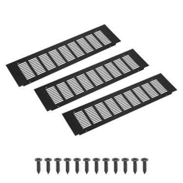 Imagem de PATIKIL Grelha de ventilação retangular de 40,6 x 10,2 cm, 3 peças, tampa de ventilação de alumínio com parafusos de montagem para armário e porta de armário, preto