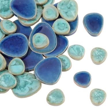 Imagem de SOFPLATE 1 caixa de 200 g, 2 cores, mosaico de cerâmica irregular, azulejo quebrado, azul, verde, geada, forma aleatória, peças para artesanato, pratos, vasos, copos, decoração de casa, materiais