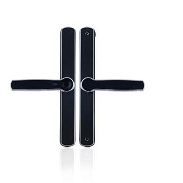 Imagem de Fechadura de porta de vidro de alumínio impermeável fechadura inteligente com impressão digital fechadura eletrônica de encaixe europeu para apartamento de hotel doméstico (tamanho: direito dentro)