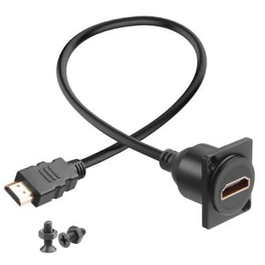 Imagem de QIANRENON Cabo adaptador curto HDMI 2.0 para montagem em painel HD, 4K @60Hz, HDMI 2.0 macho para fêmea, anteparo fixo, cabo de extensão do conector HDTV, painel de painel XLR/D-Sub montado, 30 cm