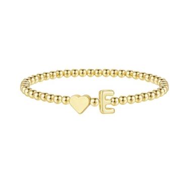 Imagem de M MOOHAM Pulseira feminina com inicial de coração – Pulseiras delicadas com contas douradas para mulheres, pingente moderno, letra A-Z, joias de coração personalizadas, presentes, 6.5", Latão, Sem