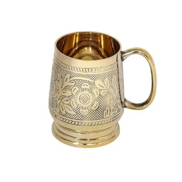 Imagem de Caneca de cerveja feita à mão em latão estilo antigo caneca de tanque Moscou Mule Cup caneca de latão puro em relevo com alça, copos para churrasco/casa/escritório/festa (grande)
