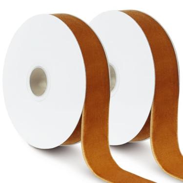 Imagem de Fita de veludo cáqui, 2,5 cm x 20 m, fita cáqui de face única para embrulhar presentes, fazer laços, decorações de árvore de Natal, fazer guirlandas e artesanato DIY (10 jardas cada rolo)