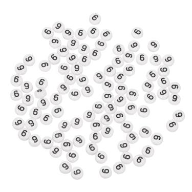 Imagem de Generic 100 peças de contas de números de acrílico, 4 x 7 mm branco redondo número 9 contas espaçadoras de plástico para fazer joias, pulseiras, colares, chaveiro