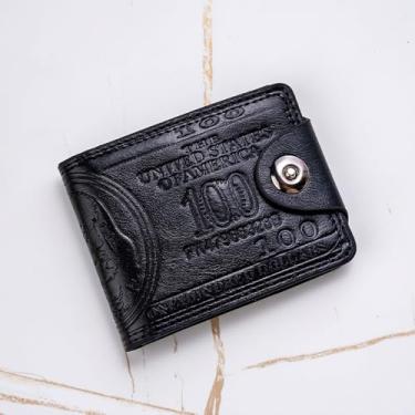 Imagem de Carteira masculina de couro com bloqueio de RFID, dobrável e elegante, com suporte para cartão, design fino, Preto, Tendência