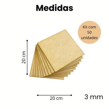 Imagem de Placa Chapa Mdf Cru 20x20 3mm kit 50 unidades - Elite Cores