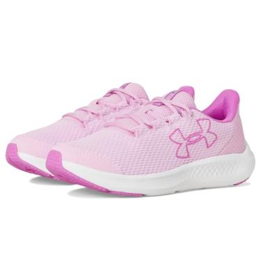 Imagem de Under Armour Tênis de corrida feminino Grade School Pursuit 3 com logotipo grande, (600) Rosa estelar/magenta vívido/magenta vívido, 18