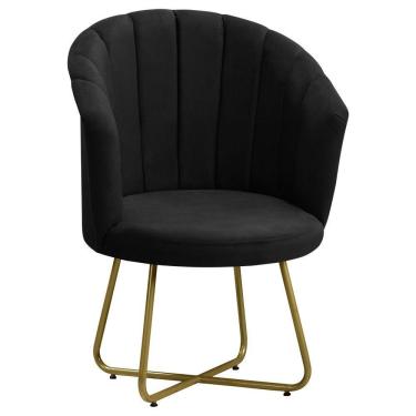 Imagem de Poltrona Pérola Base De Metal Dourada Veludo - Star Confort Preto