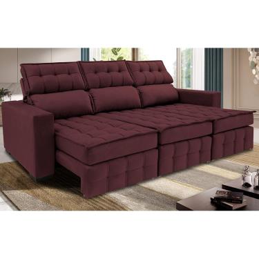 Imagem de Sofá Retrátil E Reclinável 2,50m Molas Ensacadas E Costura Tripla Cama Inbox Nobre Suede Vinho