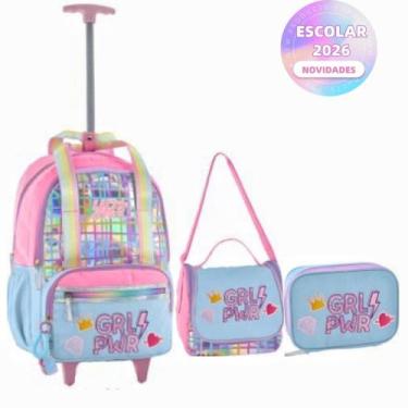 Imagem de Kit Mochila de Carrinho Holográfica Girl Power Escolar Juvenil Feminin