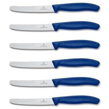 Imagem de Victorinox Conjunto de 6 facas suíças clássicas de tomate e mesa, aço inoxidável e polipropileno (PP), azul