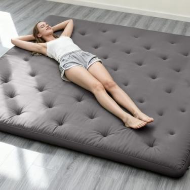 Imagem de ZonLi Colchão futon japonês tamanho solteiro 190 cm x 99 cm, capa 100% algodão 100 cm colchão de tatame espesso, almofada de dormir dobrável, tapete de tatame portátil, cama de enrolar para adultos