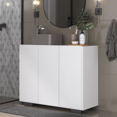 Imagem de Gabinete Banheiro 3 Portas 90Cm Multimóveis Mp5031 Branco/Preto