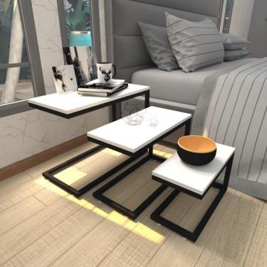 Imagem de Mesa De Cabeceira Industrial Branca Off White Canto Quarto Cabeceira Mesinha Cabeçeira Cabiceira