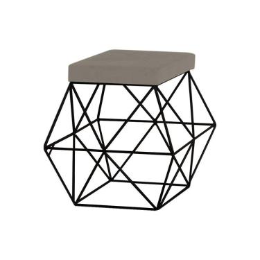 Imagem de Puff Decorativo Base Preto Trixie Veludo Cinza Gran Belo