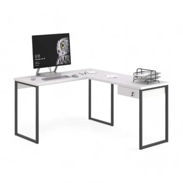 Imagem de Mesa Home Office Escrivaninha L Industriale Branco Com Gaveteiro