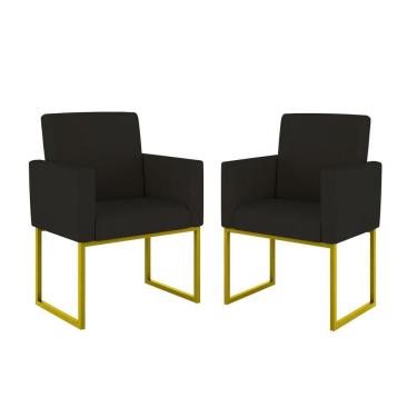 Imagem de Kit 2 Poltrona Cadeira Decorativa Recepção Base Ferro Dourado Preto