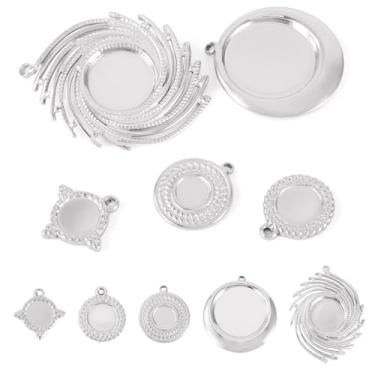 Imagem de KISSITTY 5 peças de cabochão de aço inoxidável, configurações de cabochão, planas, redondas, em branco, bases, pingentes, bandejas, cabochão, joias, biséis, brincos, colares, joias