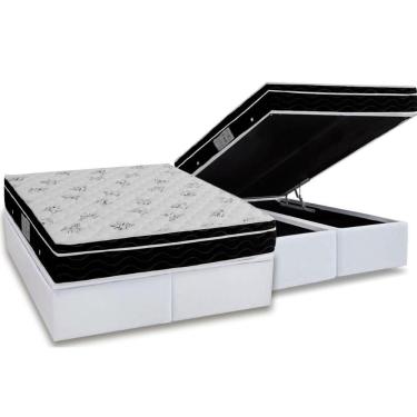 Imagem de Cama Box Baú Queen: Colchão Molas Bonnel Ortobom Nanolastic Physical + Base White(158X198)