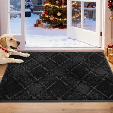 Imagem de COSY HOMEER Tapete de porta antiderrapante para entrada da porta da frente - Tapete antisujeira de perfil baixo, absorvente e lavável (51 x 81 cm, preto)