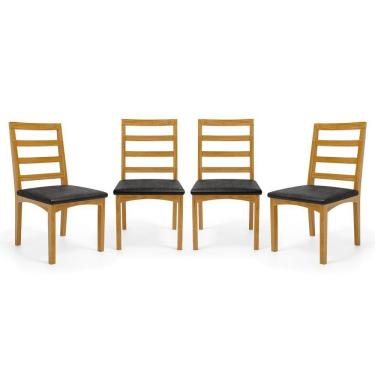 Imagem de Kit Com 4 Cadeiras Cecília Madeira Maciça Assentos Estofados Para Mesa De Jantar Courino Preto 503
