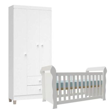 Imagem de Berço Americano Lara E Guarda Roupa Ternura Baby 3 Portas Branco Brilho - Incorplac