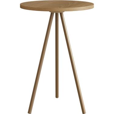 Imagem de Mesa Lateral Redonda Artesano 48,5 Cm (altura) Em Mdp Estrutura Metálica Em Aço Dourado