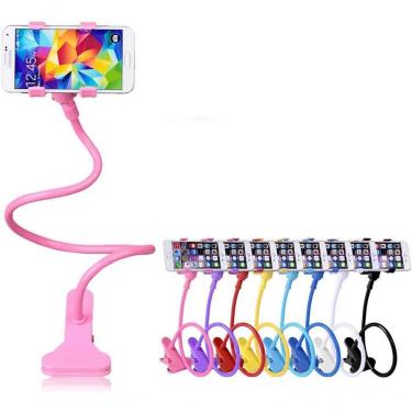 Imagem de Suporte Celular Garra Cabeceira Cama Escrivaninha Escritório Rosa