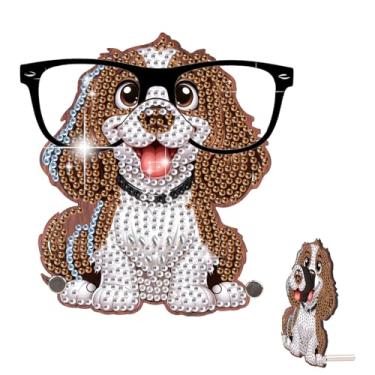 Imagem de SHEGZHUC Pintura de diamante bonito suporte de óculos de cachorro Cocker Spaniel Beagle, kits de arte de diamante para adultos organizadores de óculos de sol em forma de animais, suporte para óculos