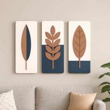 Imagem de Kit 3 Quadros Decorativos para Sala Folhas em MDF com Relevo(Folhas Marrom)