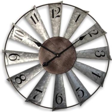 Imagem de AMAATE Relógio de parede de moinho de vento 81 cm, design vintage rústico com lâminas de metal envelhecidas, estilo industrial de fazenda para sala de estar, café, decoração country