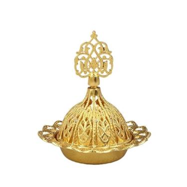 Imagem de Queimador de incenso decorativo estilo Oriente Médio, incensário de metal, design elegante para relaxamento, suporte de incenso compacto e estável para aromaterapia (01)